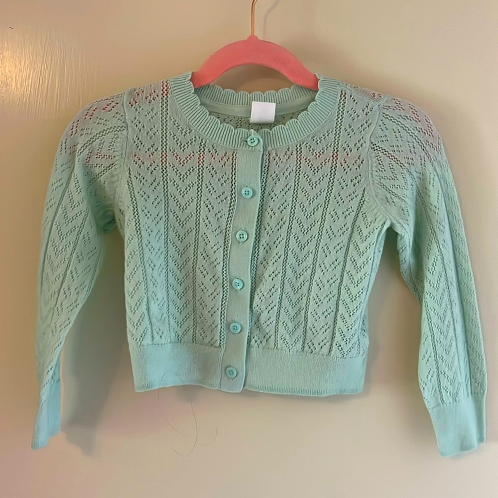 Delicate Baby Gap seafoam green pointelle cardigan